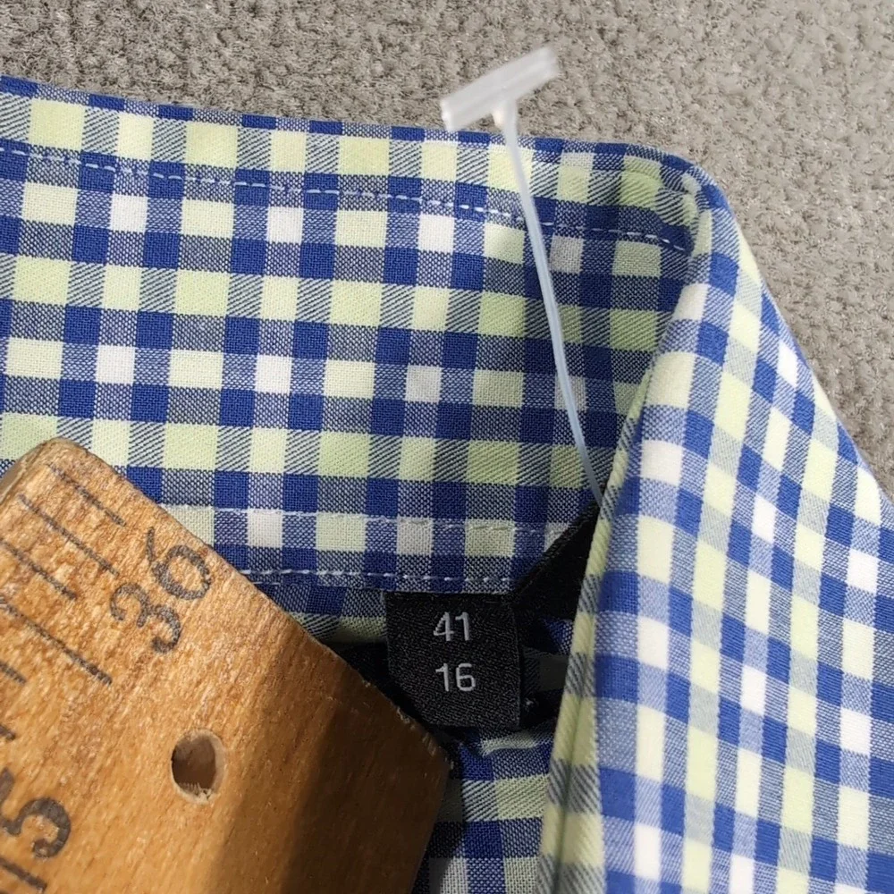 Hugo Boss Shirt Men 41/16 Green Blue Button Up Shaped Fit Long Sleeve‎ Soft